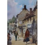 Trevor Waugh, a 20th century water colour titled 'Shopping in Burford'