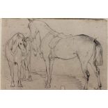 19th century European School, charcoal drawing of horses