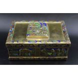 An early 20th century Chinese enamelled brass cigarette box,