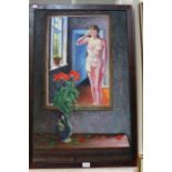 Giuliano Ponzi, oil on canvas, nude with flowers