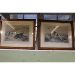 Two black and white hunting/ sporting scenes