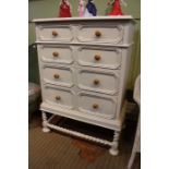 A later painted oak chest of four drawers, on barley supports and stretchers