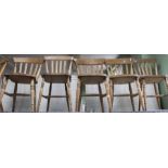 Five various slat back country kitchen chairs