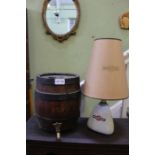 A 1970s Wade pottery lamp base, branded Martini, together with matching shade, and a coopered wooden