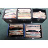 Five vinyl cases containing an extensive selection of 7" singles