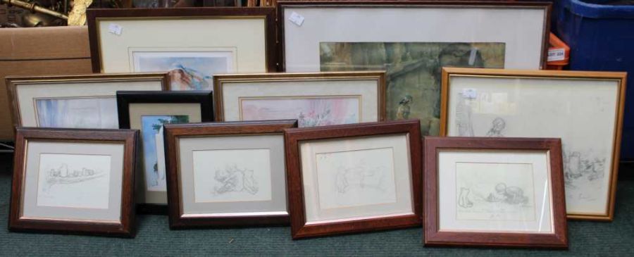 Small selection of decorative pictures and prints to include Winnie The Pooh