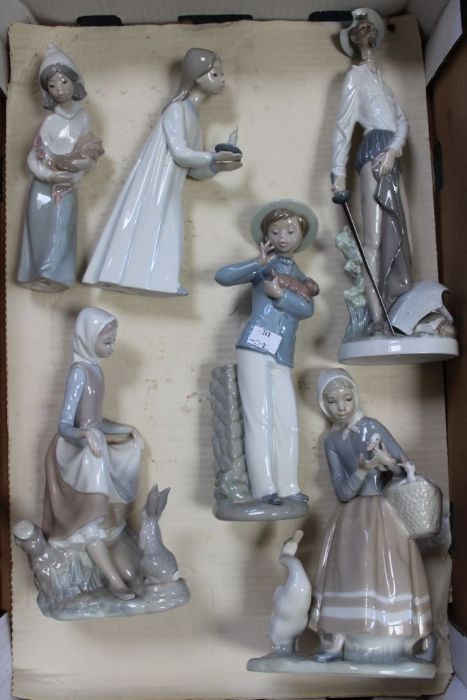 A collection of six Spanish porcelain figurines, the majority Lladro