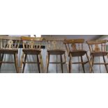 Five various slat & spindle backed country kitchen chairs