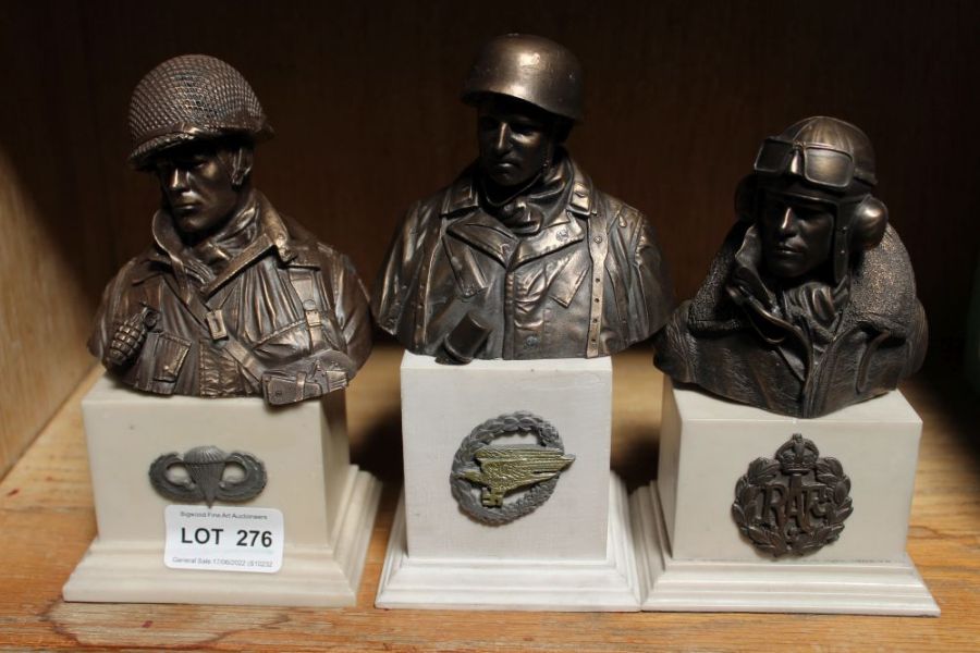 A trio of bronze effect WWII miliatary busts