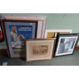 A selection of decorative pictures & prints, to include an oval wall mirror