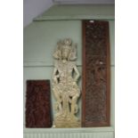 Three Asian design carved wooden panels