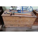 A pine mule chest 71cm high 61cm deep 135cm wide