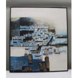 Chris Wild, A stylised view of Brixham, mixed media oil on board, 91cm x 82cm, signed within black p