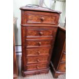 19th century French marble topped bedside multi drawer mobile unit having central marble lined fall