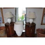 A trio of pottery based table lamps