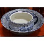 A blue & white transfer decorated bowl and chamber pot