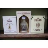 Three Commemorative Bells Whiskey decanters