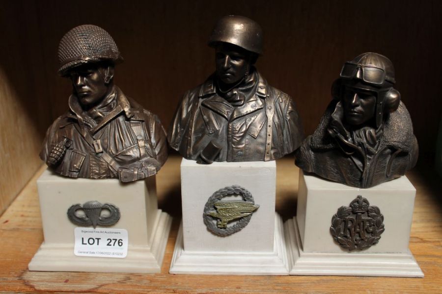 A trio of bronze effect WWII Miliatary busts