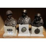 A trio of bronze effect WWII Miliatary busts