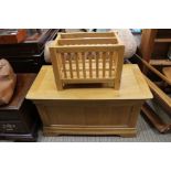 A modern light oak storage box chest together with a similar magazine rack
