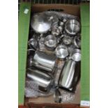 A box of 1960's stainless steel table wares