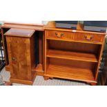 Three pieces of yew wood furniture, two CD racks & a side storage units
