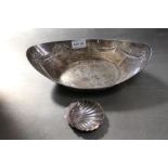 A believed French silver basket together with English silver shell dish