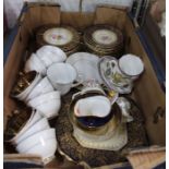 A box containing an Aynsley tea set, etc.
