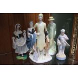 Three Coalport ceramic figures & two 19th century ceramic figures