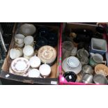 Two boxes of domestic pottery & glassware