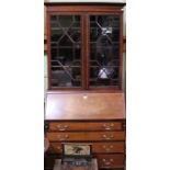 A late 19th / early 20th century mahogany & satinwood crossbanded bureau bookcase