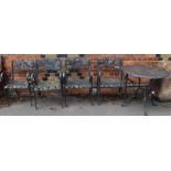 A black finished metal garden table & four chairs