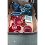 A box of principally 19th century red/ blue glassware