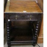 Oak two side table with single drawer on bobbin legs
