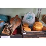 Two boxes containing Wedgwood blue jasper, wooden toys and other domestic items