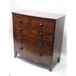 A Victorian mahogany bow front five drawer chest on plain feet 110cm x 103cm