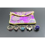 A collection of five 9ct gold ladies dress rings, set various stones, gross weight: 13.2g