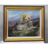 Elizabeth Halstead "Wolf Hounds" (in a mountain scape) oil on board, signed, 50cm x 60cm, gilt frame