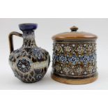 Doulton stoneware tobacco jar & small flagon