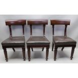 A set of six William the IV single mahogany chairs, having plain crest rail over tulip carver uprigh