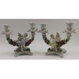 A Pair of Sitzendorf porcelain candelabra