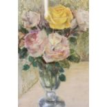Violeta Maslarova "Yellow Roses", still life pastel drawing, 36cm x 24cm, gilt framed, mounted, and