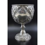 Alexander Macrae, A Victorian silver chalice, embossed lattice and floral decoration
