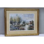 Fred Taylor, "Pollard Willows" a late 19th watercolour study of the river Alne,