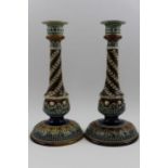 A pair of Doulton Lambeth stoneware candlesticks by Eliza Simmance