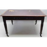 19th century mahogany library table, with two inline drawers and three opposing, twin faux draw fron