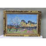 Martin, "Tractor ploughing in an Orchard" oil on canvas, signed, 34cm x 54cm, framed