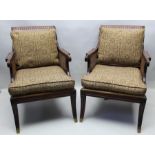 A pair of Regency design library chairs with cane panels and cushion seat and back pad 92cm High