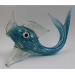 A Murano glass fish vase, blue splatter body, 16.5cm high