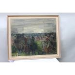Francis mid century British school, "Landscape" in a muted palette of cubist style, oil on board,